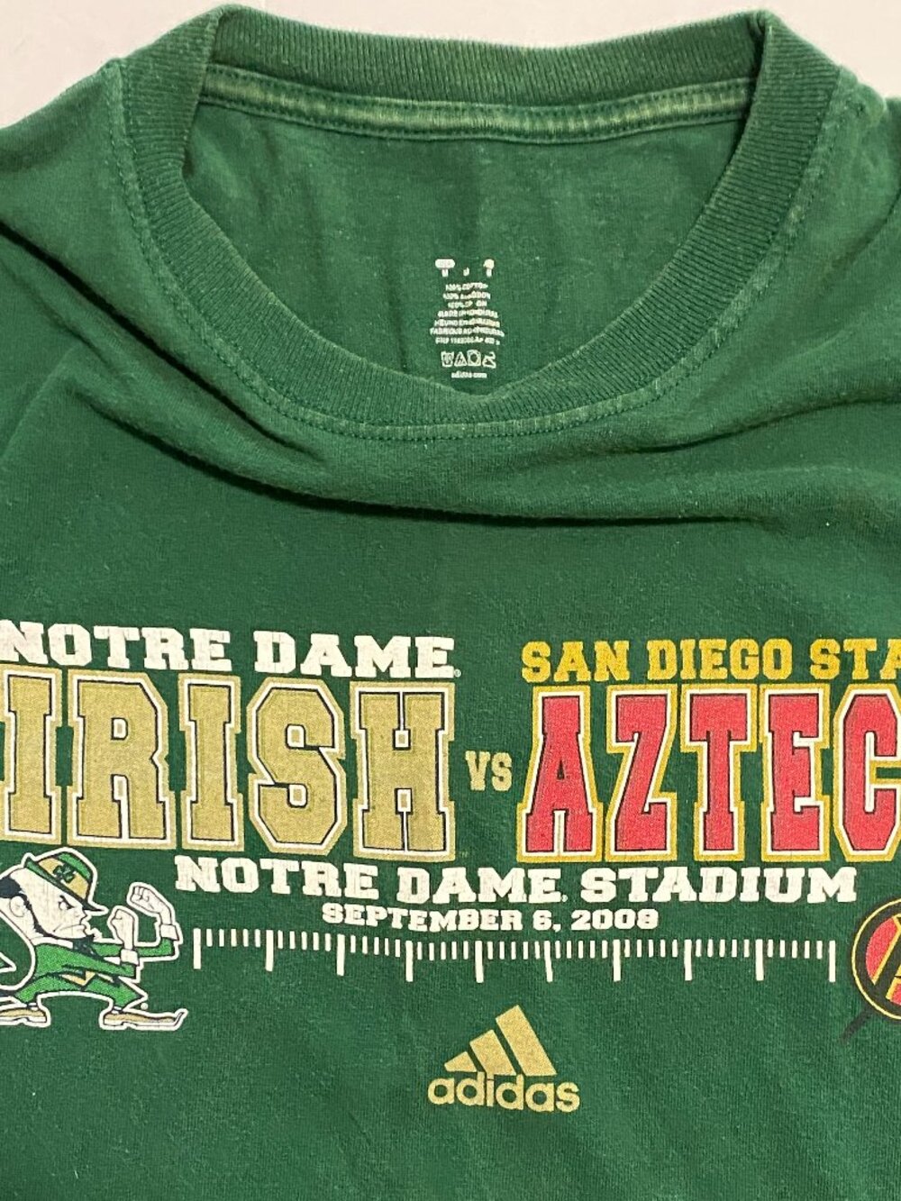 Notre Dame Irish vs San Diego State Aztecs 2008 Shirt Adidas Green Men's M EUC